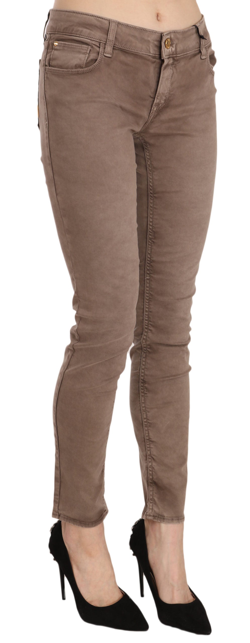 Brown Low Waist Slim Fit Skinny Pants