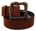 Brown Suede Leather Studded Baroque Belt