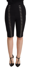 Black Wool Stretch Slim Fit High Waist Shorts
