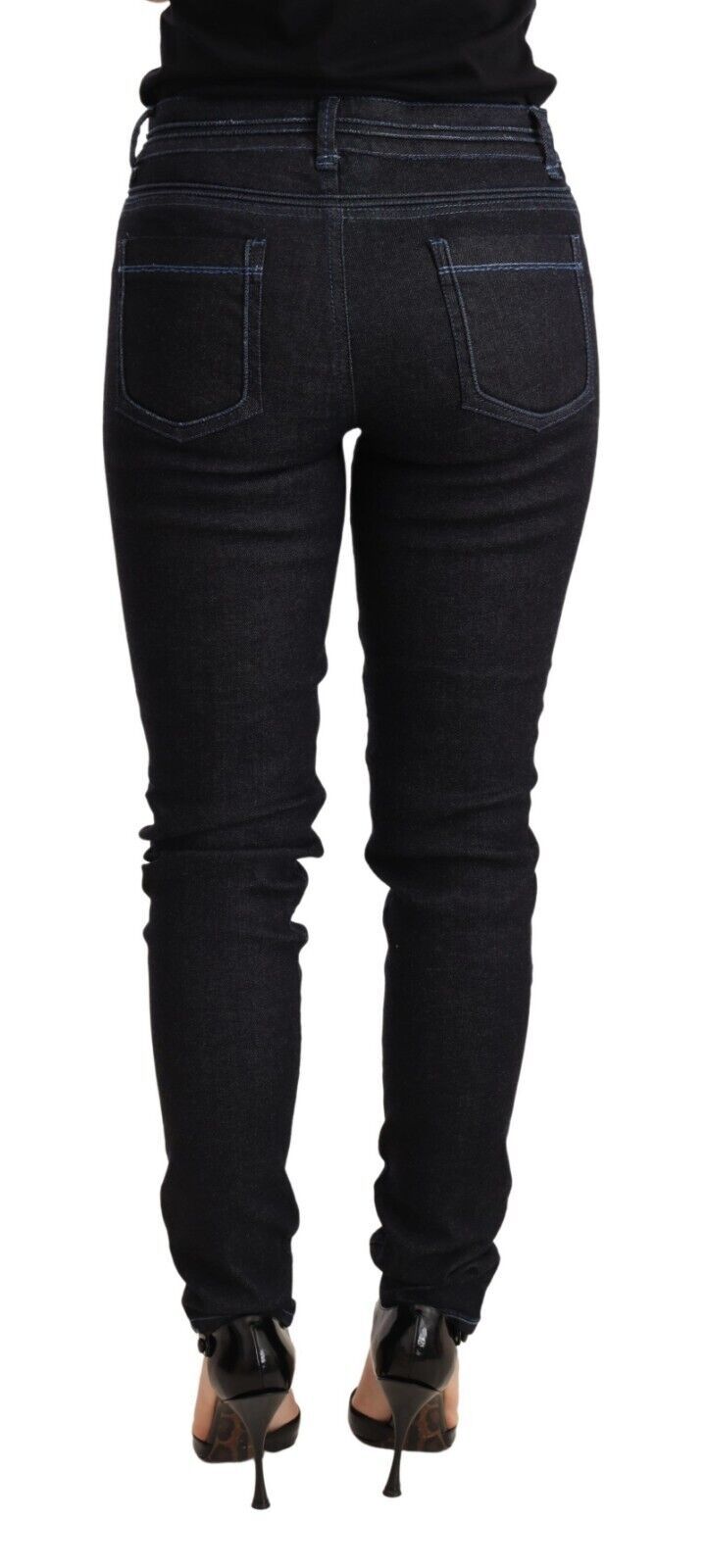 Blue Cotton Low Waist Slim Fit Denim Women Trouser Jeans
