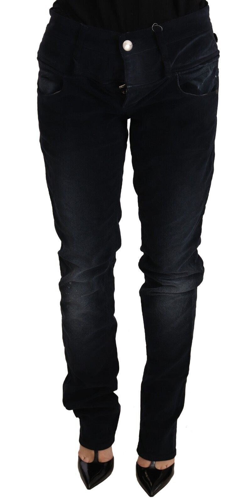 Blue Washed Cotton Denim Low Waist Loose Fit Trousers Jeans