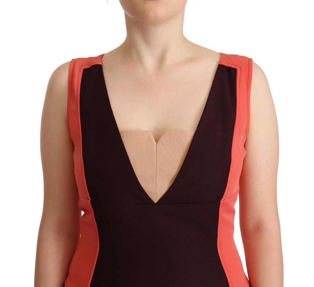 Multicolor Polyester Sleeveless Sheath Knee Length Dress