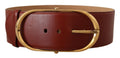 Maroon Leather Gold Metal Oval Buckle Belt