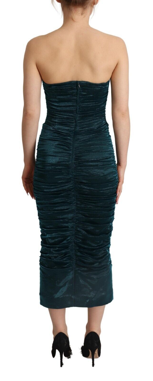 Turquoise Bustier Bodice Draped Midi Dress