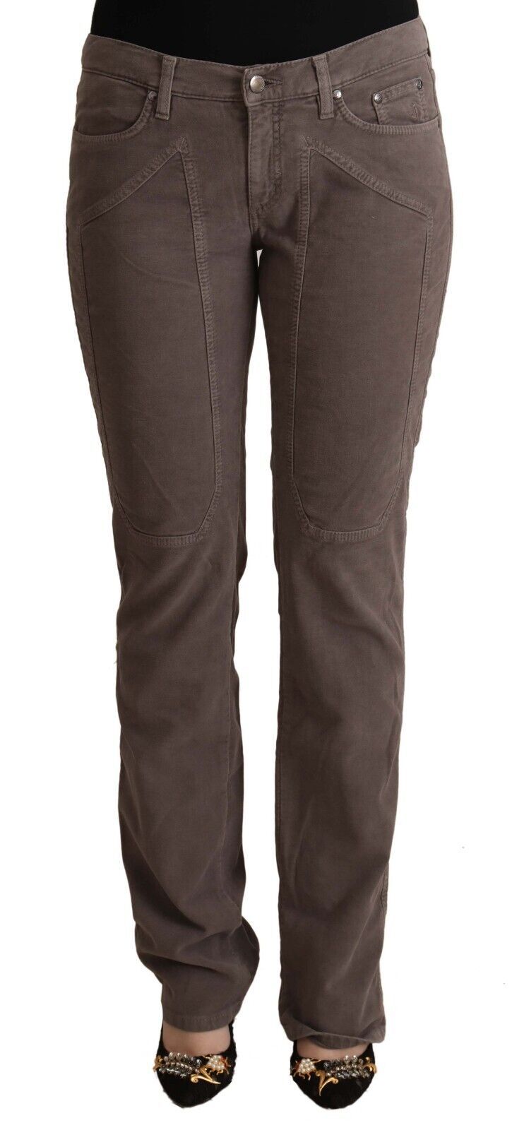 Brown Cotton Low Waist Iconic Patches Leg Denim Jeans