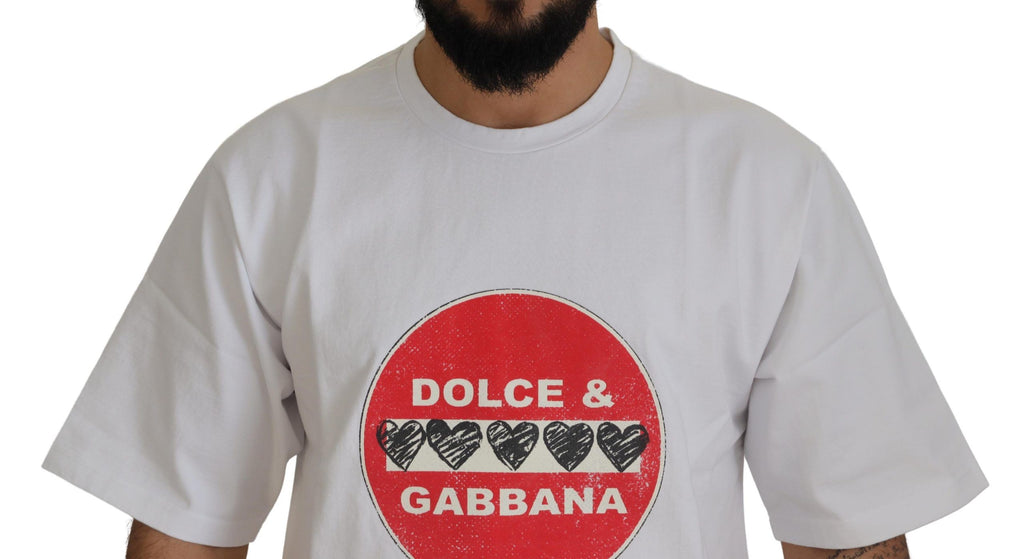 White Amor Heart Cotton Crewneck T-shirt