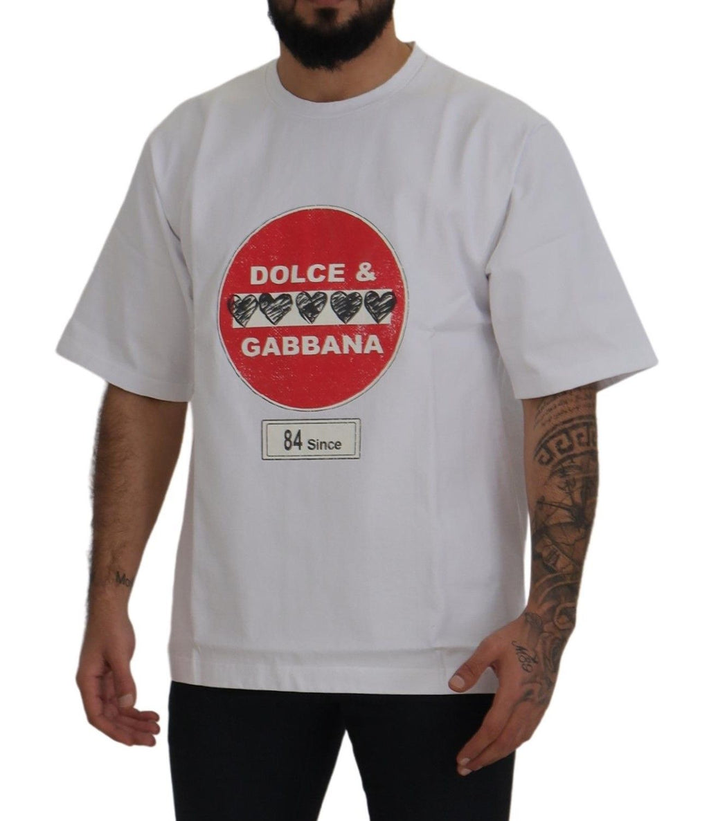 White Amor Heart Cotton Crewneck T-shirt