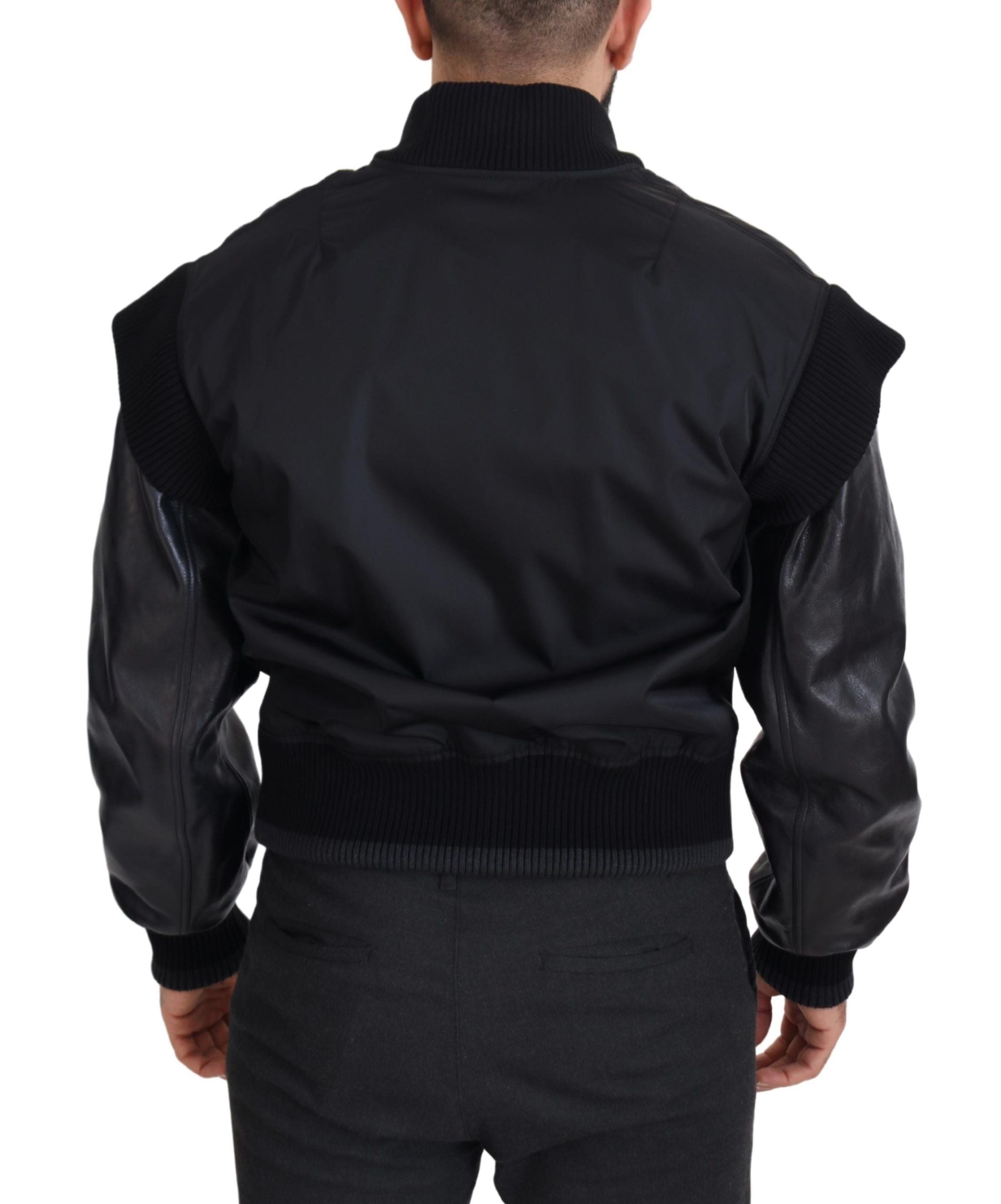 Black Nylon Crystals Coat Buttons Jacket