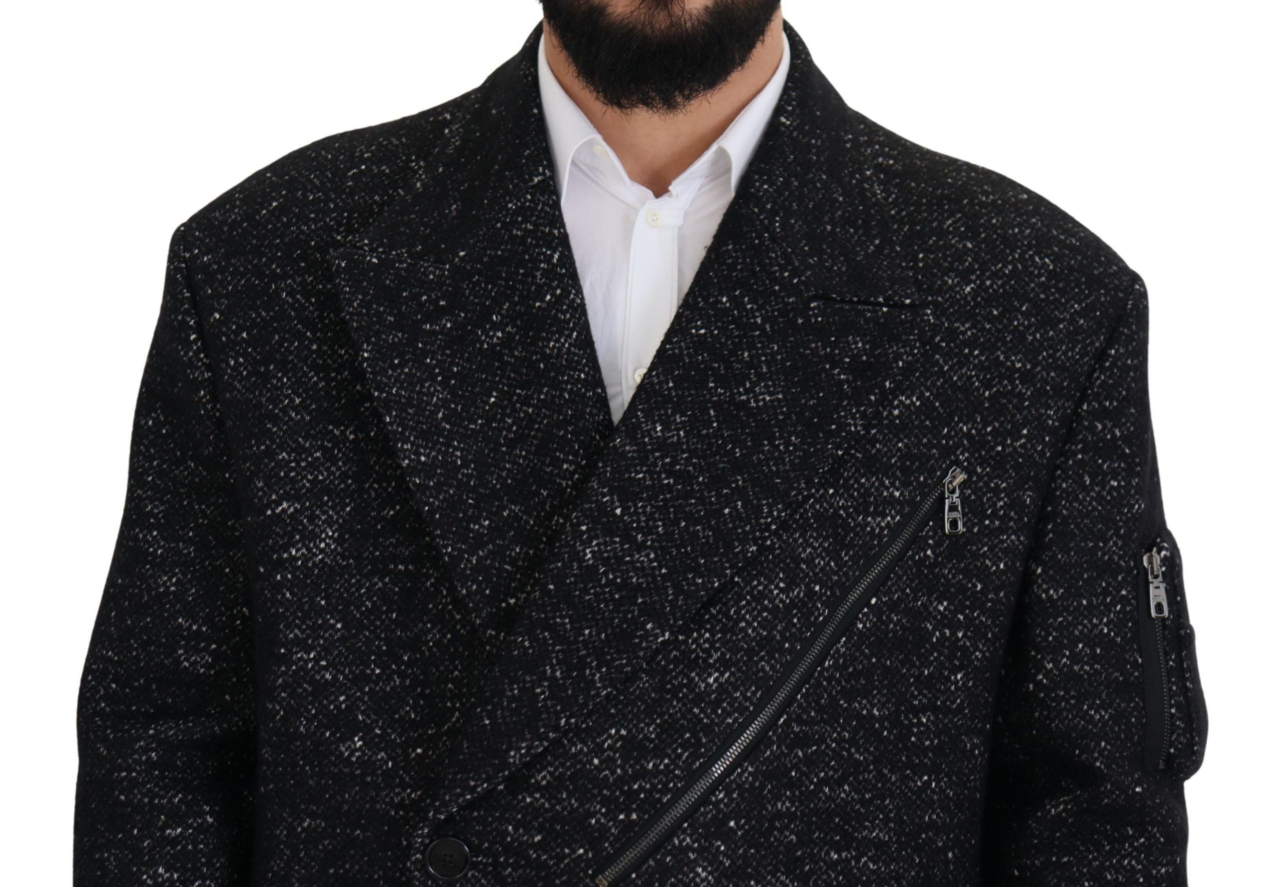 Black Wool Double Breasted Coat Men Jacket