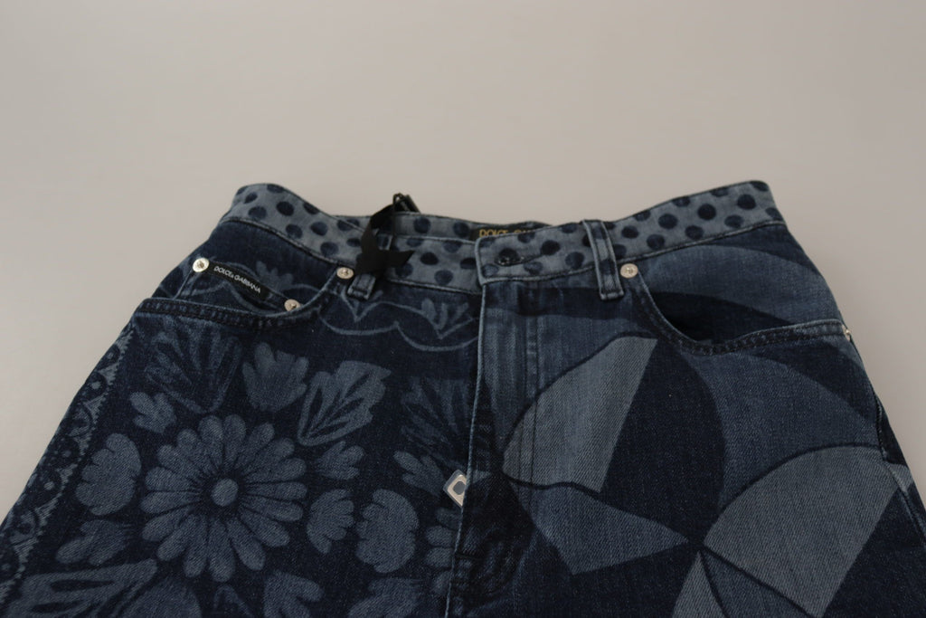 Blue Floral High Waist Skinny Denim Jeans