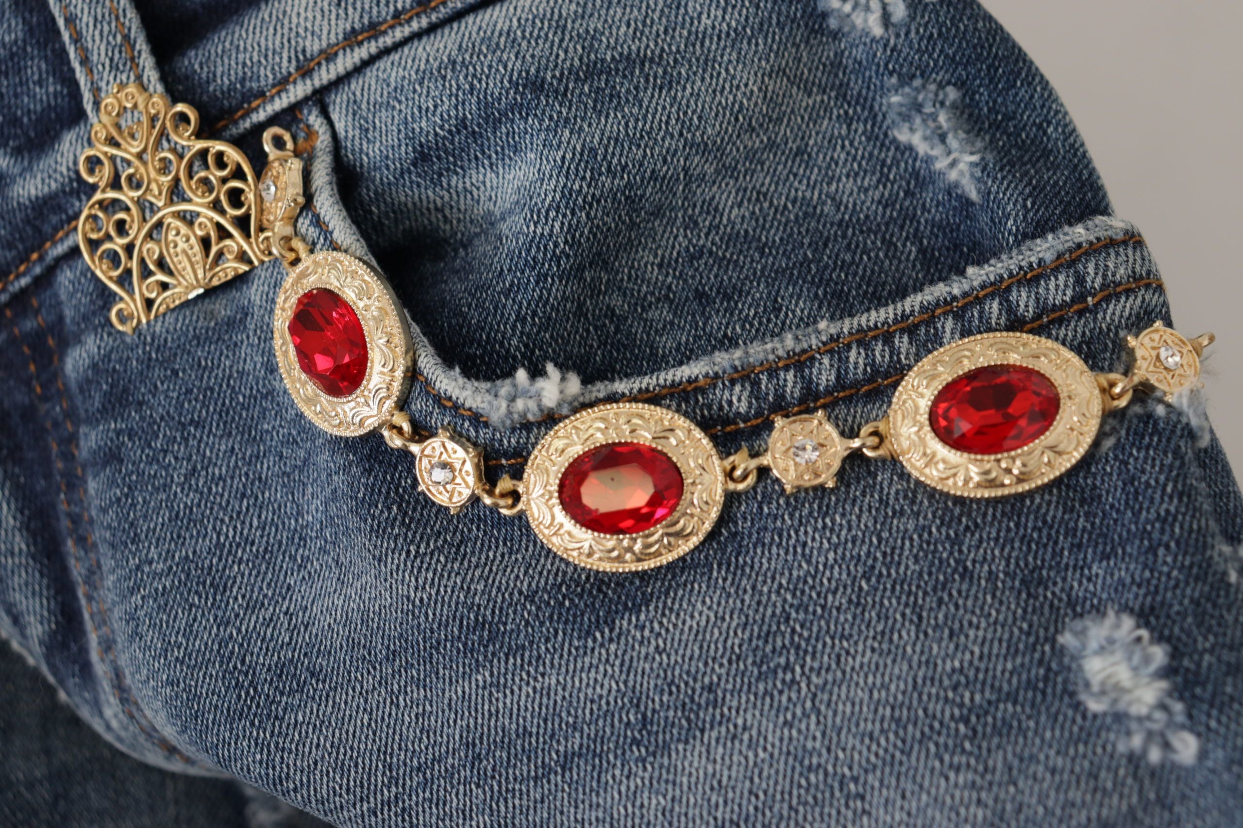 Blue Denim Crystal Embellished Pants Jeans