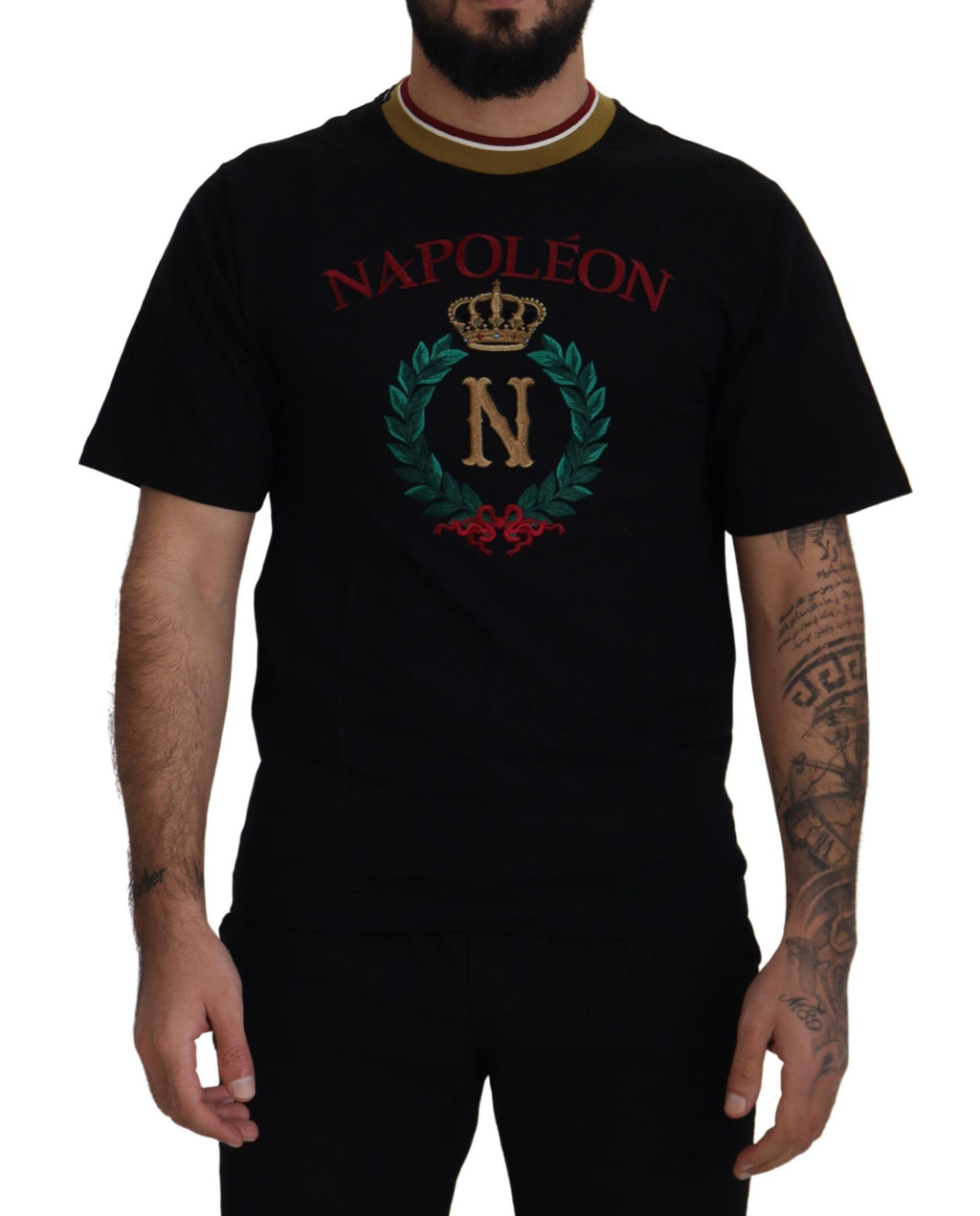 Black Cotton Embroidered Crewneck T-shirt