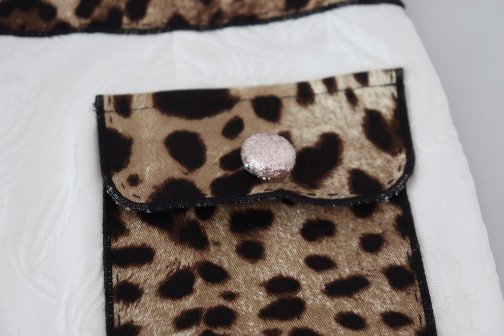 White Leopard Print High Waist Pants