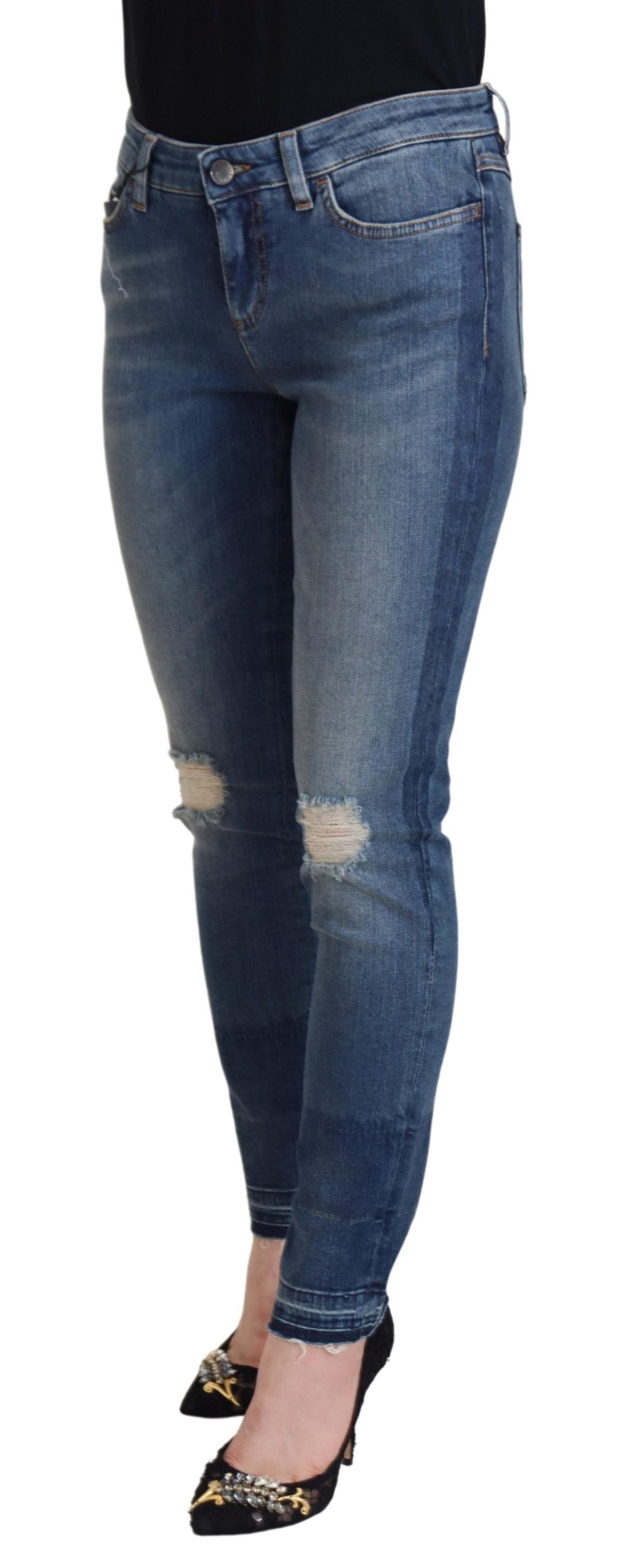 Blue Washed Cotton Tattered Denim Jeans