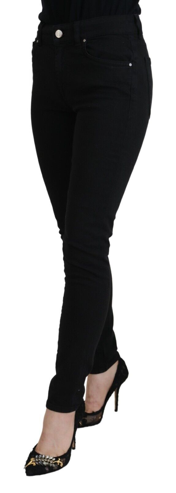 Black Cotton High Waist Casual Denim Jeans