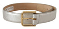 Silver Leather Gold Tone Logo Metal Waist Buckle Belt