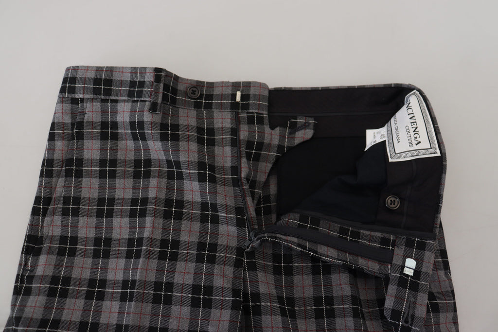 Gray Checkered Slim Fit Men Pants