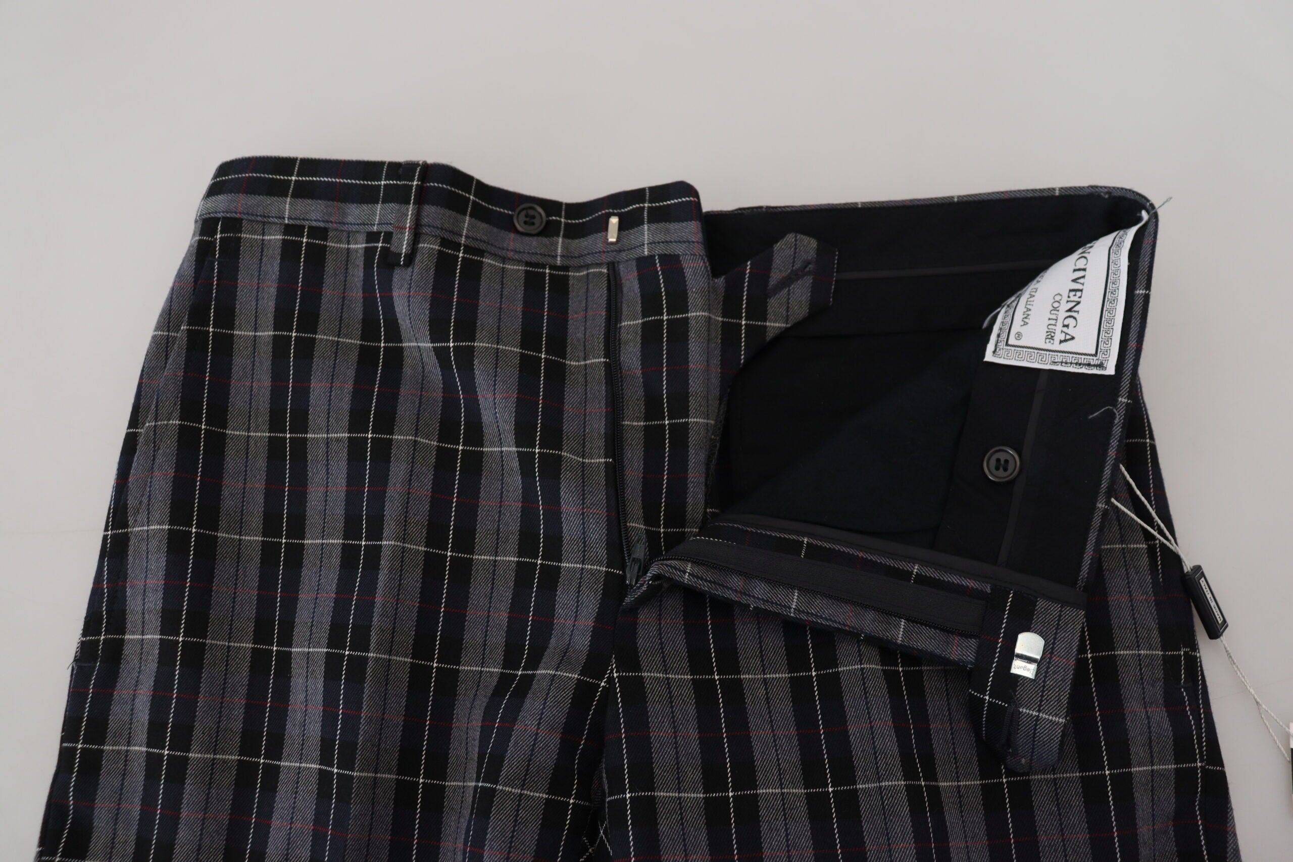 Gray Checkered Slim Fit Men Pants