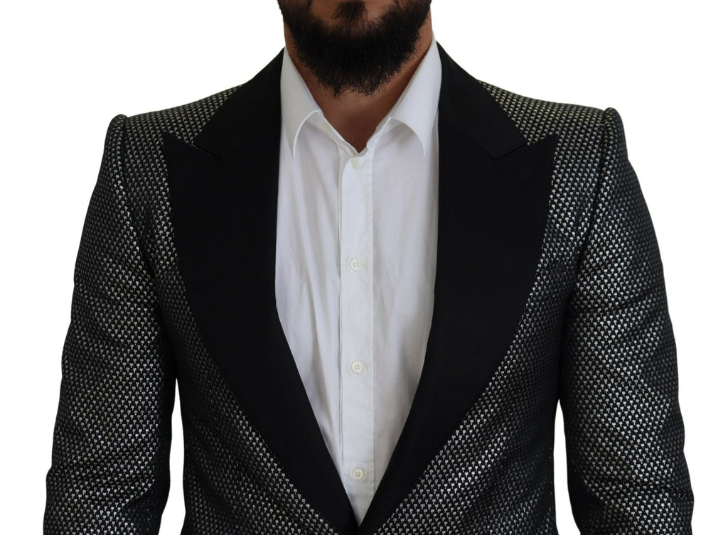 Black Silver Jacquard Slim Fit Jacket Blazer