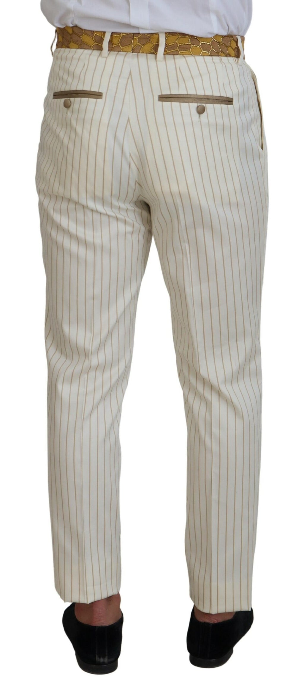Off White Gold Striped Tuxedo Slim Fit Suit
