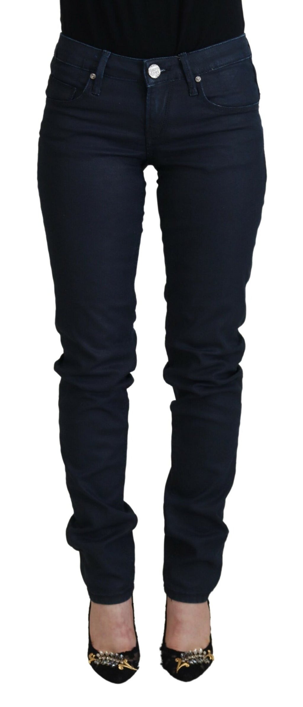 Blue Cotton Skinny Low Waist Women Casual Denim Jeans
