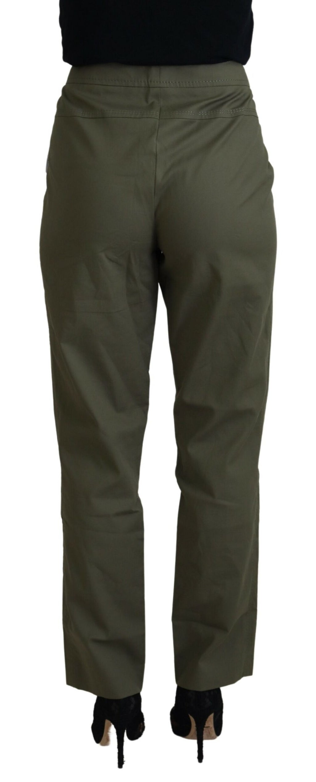 Green Cotton High Waist Women Tapered Pants