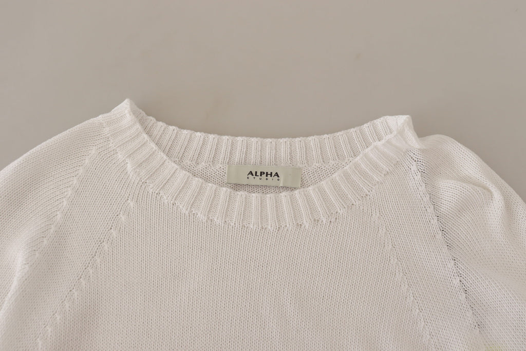 White Long Sleeves Crewneck Pullover Sweater