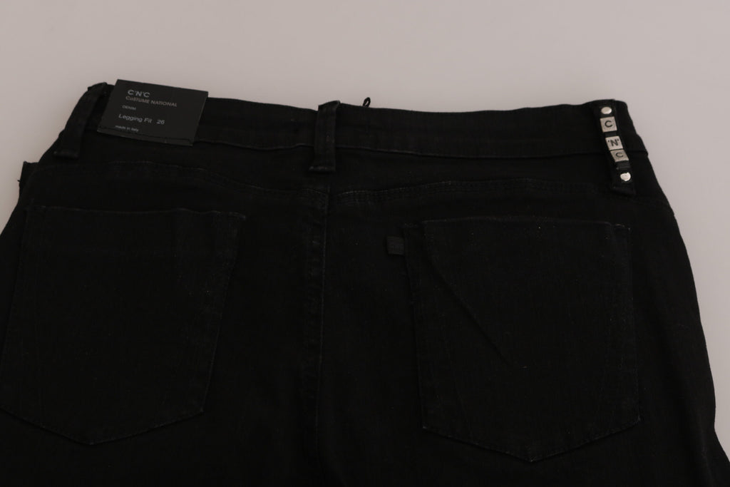 Black Embellished Mid Waist Skinny Denim Jeans