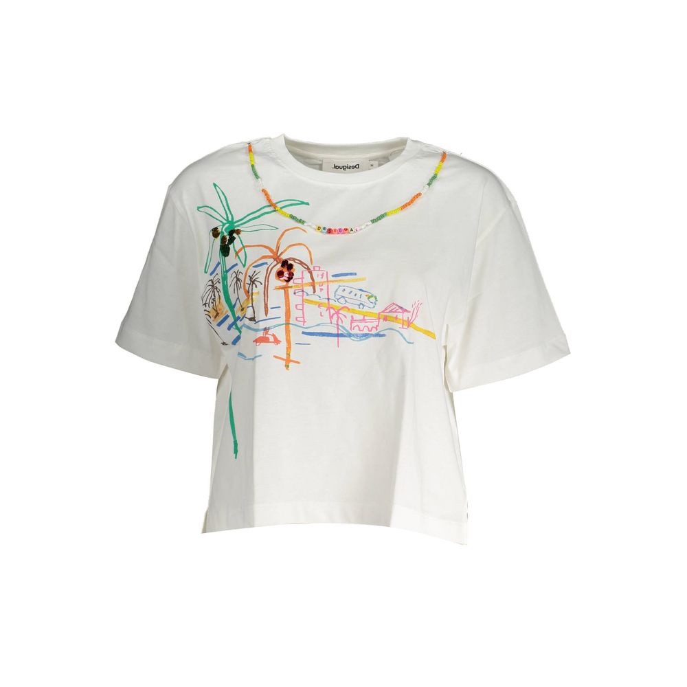 White Cotton Women T-Shirt