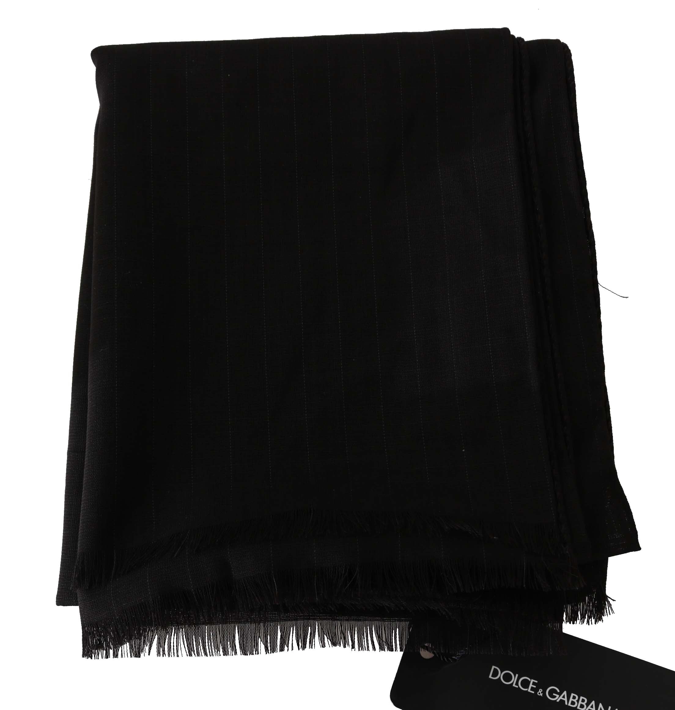 Dark Gray Virgin Wool Striped Pattern Wrap Scarf